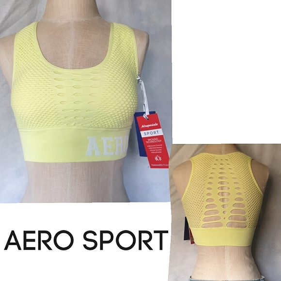 Aéropostale Sport Mesh Racerback Cutout Design Back in Neon Yellow Sz Med - Picture 1 of 16